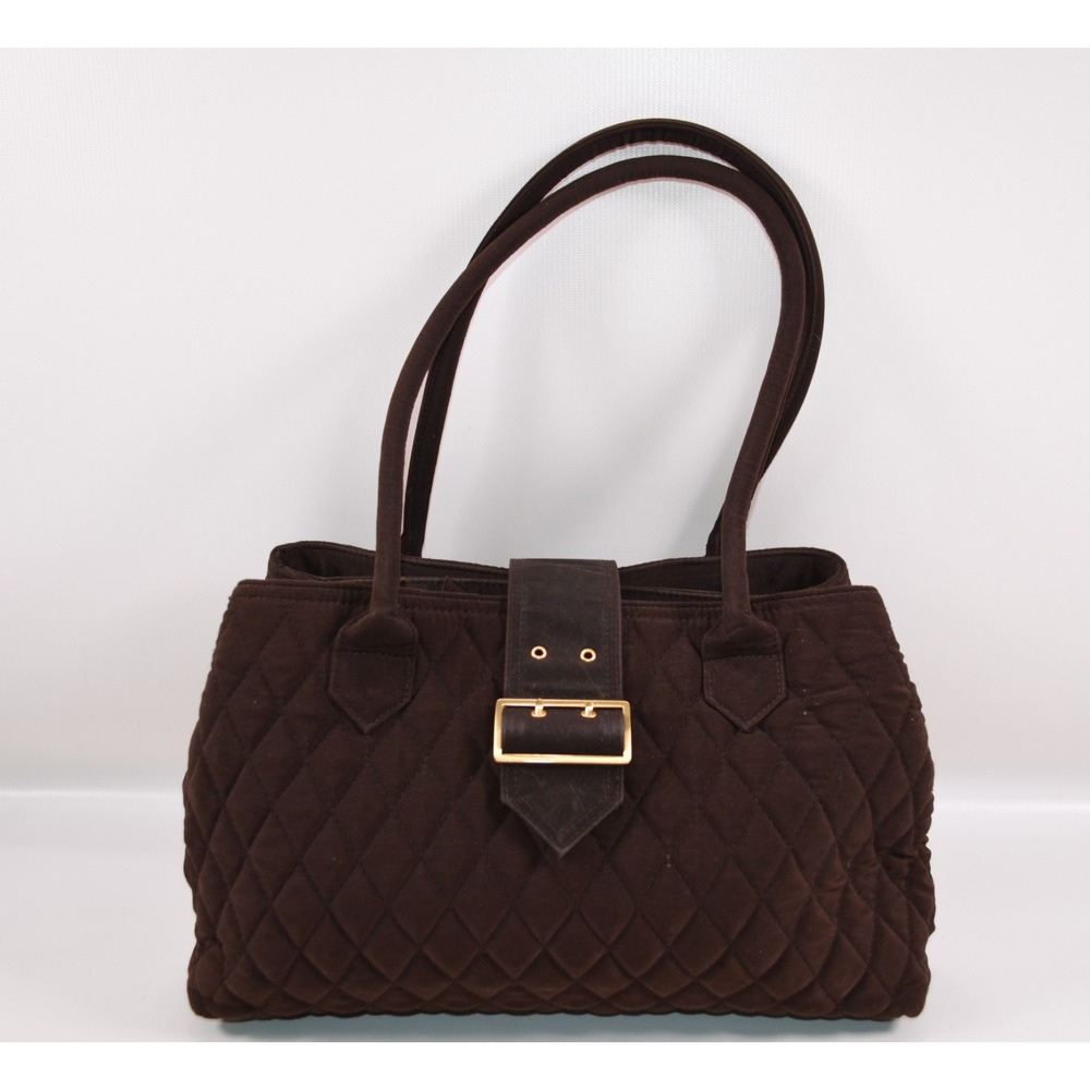 Vera Bradley Brown Quilted Buckle Satchel Handbag Purse Microfiber 2009 Retired